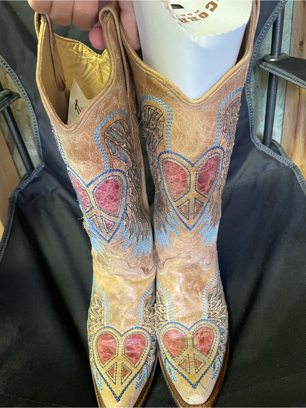 Corral Vintage Leather Cowboy Boots, Blue Jean Wing Embroidery - Picture 3 of 13